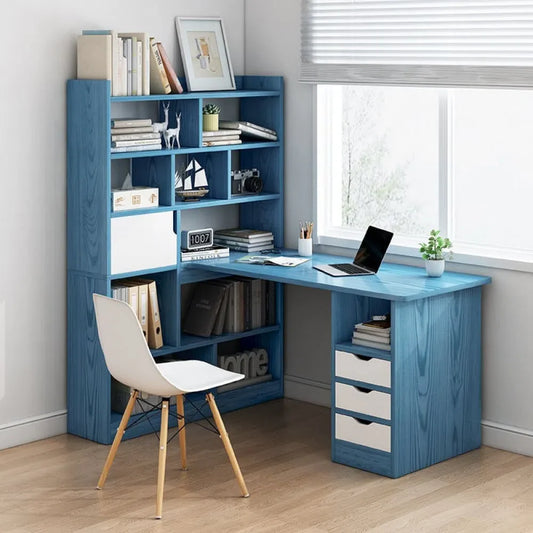 مكتب خشبي مع مكتبة للعمل والدراسة