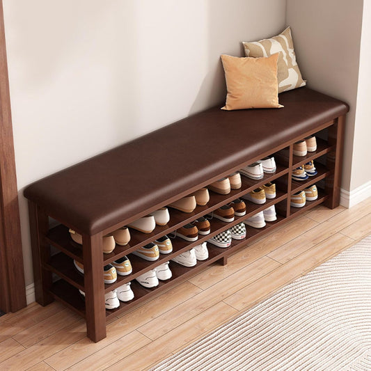 مقعد مدخل طويل مع تنظيم فعال للأحذية