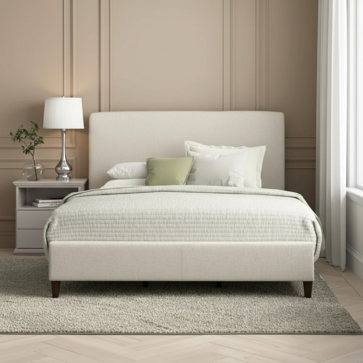 سرير خشب باللون البيج