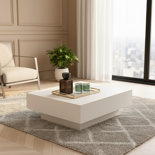طاولة قهوة بيضاء بتصميم مربع