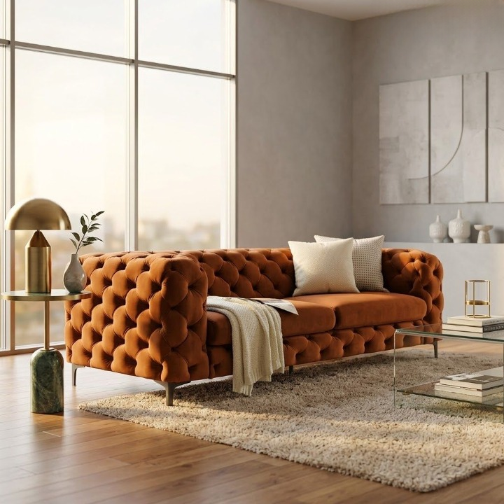 كنبة مودرن فاخرة بتصميم كابيتوني أنيق